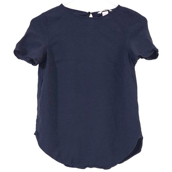 H&M SMALL/4 Round Hem Crew Neck Keyhole Back Short Sleeve Crepe Top Blouse Shirt - Picture 6 of 8